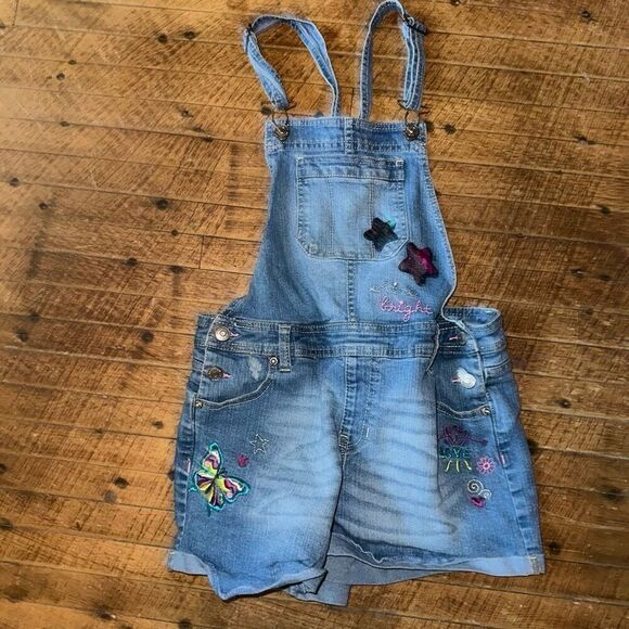Jordache shine bright sequin medium wash XL 14-16 overall shorts - Picture 1 of 4